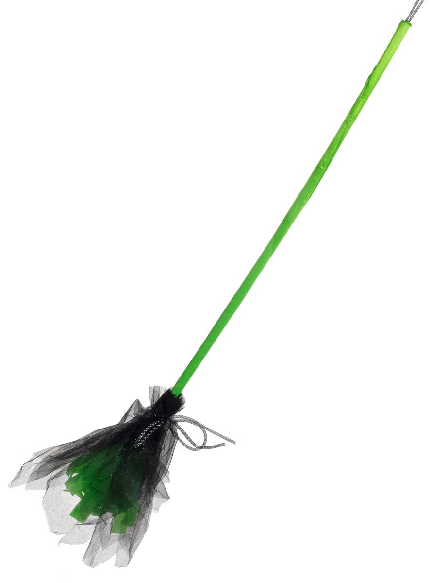 Glittery Black and Green Witch Broomstick Halloween Decoration - Main Image