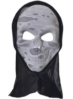 White Skeleton Halloween Costume Mask with Black Hood