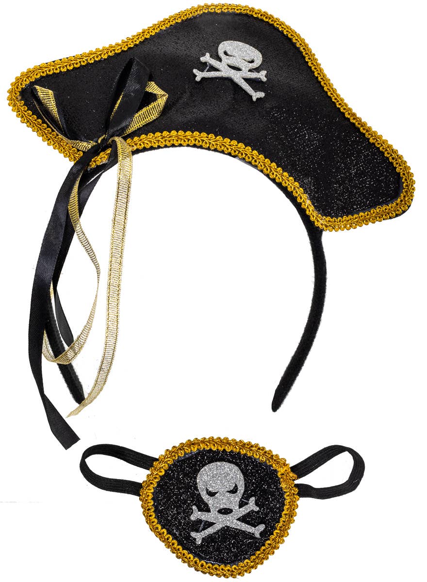 Glittery Black and Gold Pirate Headband and Eye Patch Set