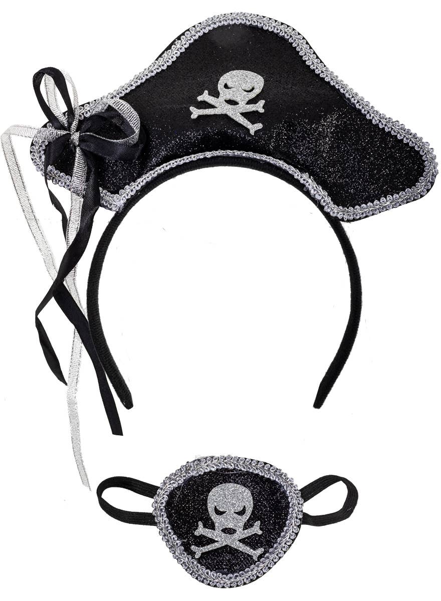 Glittery Black and Silver Pirate Headband and Eye Patch Set