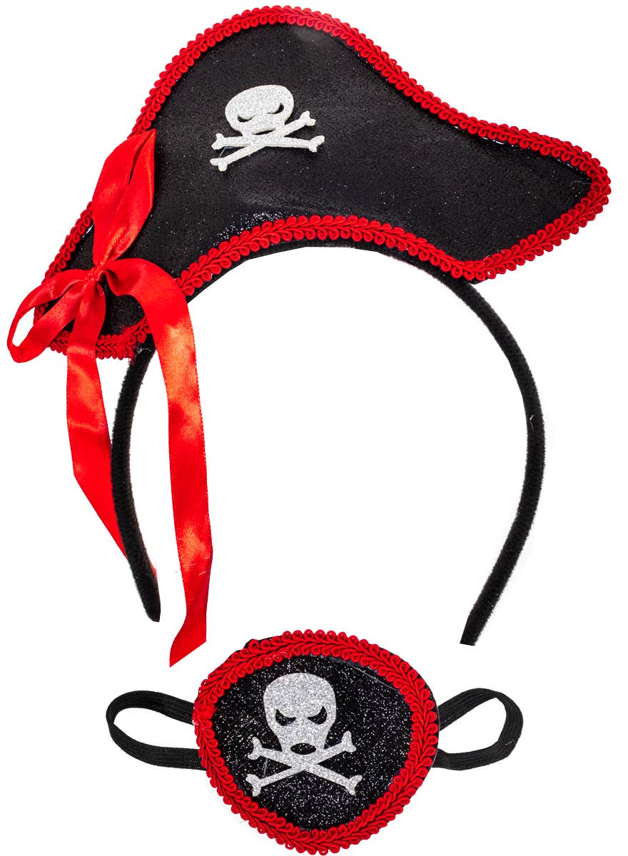 Glittery Black and Red Pirate Headband and Eye Patch Set