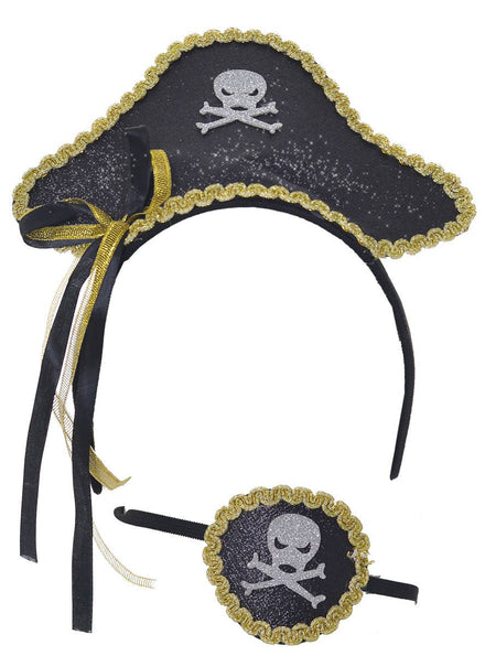 Black and Gold Braid Glitter Eye Patch and Headband Pirate Set