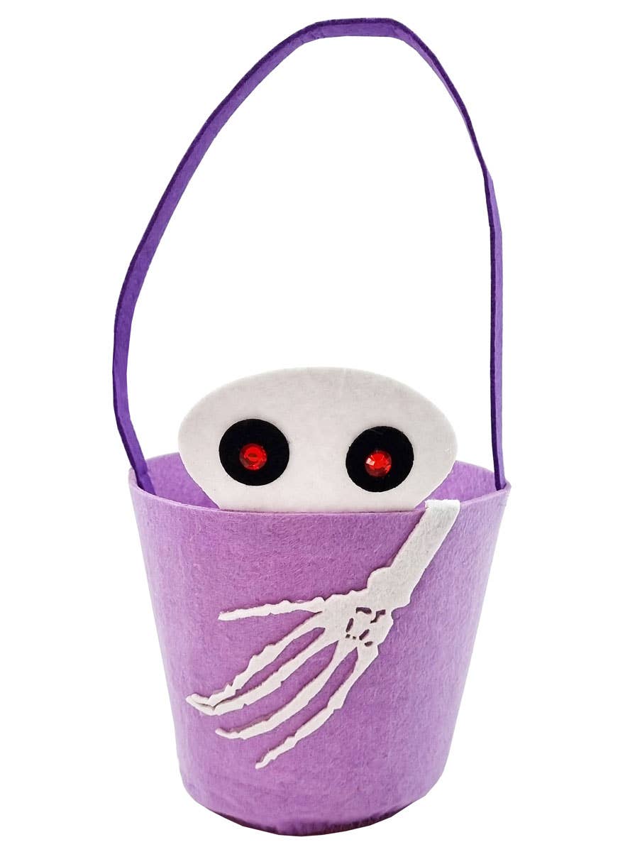 Purple Felt Trick or Treat Bucket with Friendly Skeleton