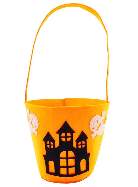 Orange Felt Trick or Treat Bucket with Haunted House