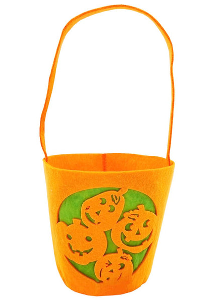 Orange Felt Trick or Treat Bucket with Green Pumpkins