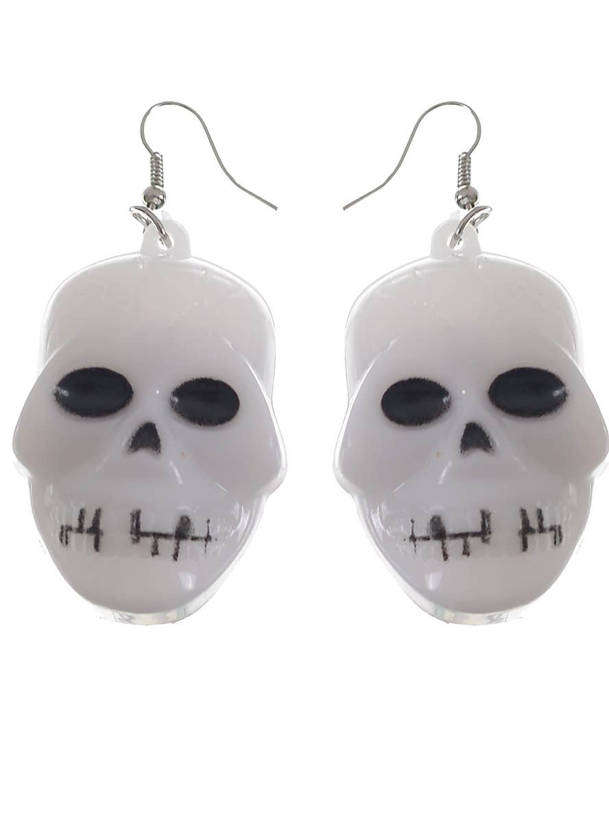 Black and White Light Up Skull Costume Earrings