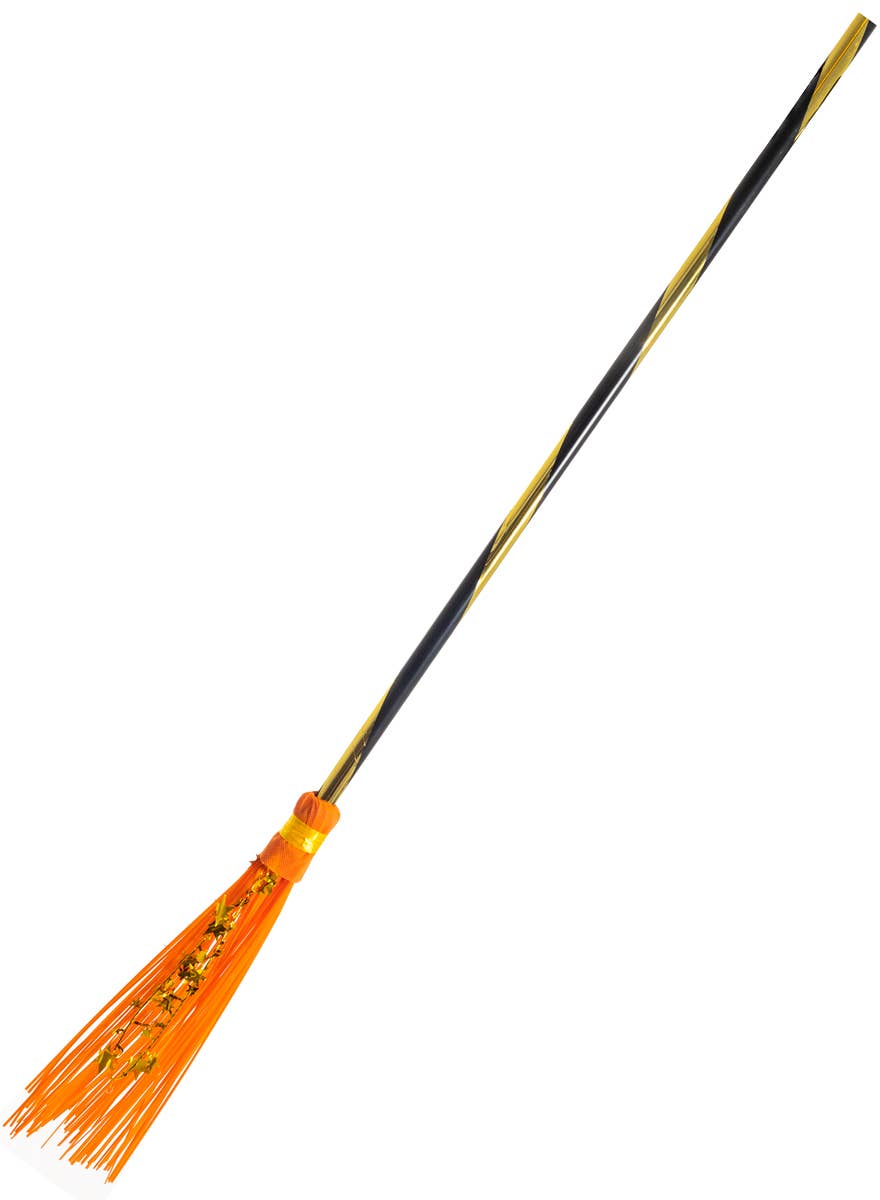 Orange Sparkly Star Witch Broomstick Halloween Decoration