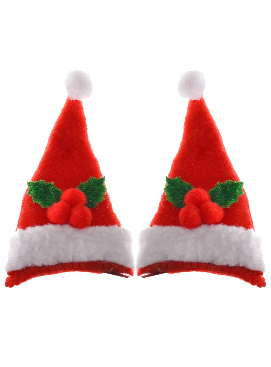 Mini Red and White Santa Hat Hair Clips Christmas Accessory - Main Image