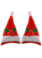 Mini Red and White Santa Hat Hair Clips Christmas Accessory - Main Image