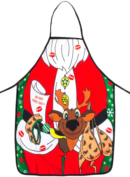 Naughty Santa Claus with Reindeer Novelty Christmas Costume Apron