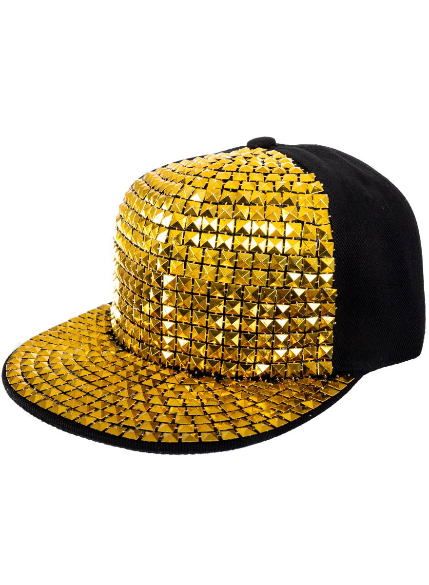 Black and Gold Studded Hip Hop Costume Hat -Main Image