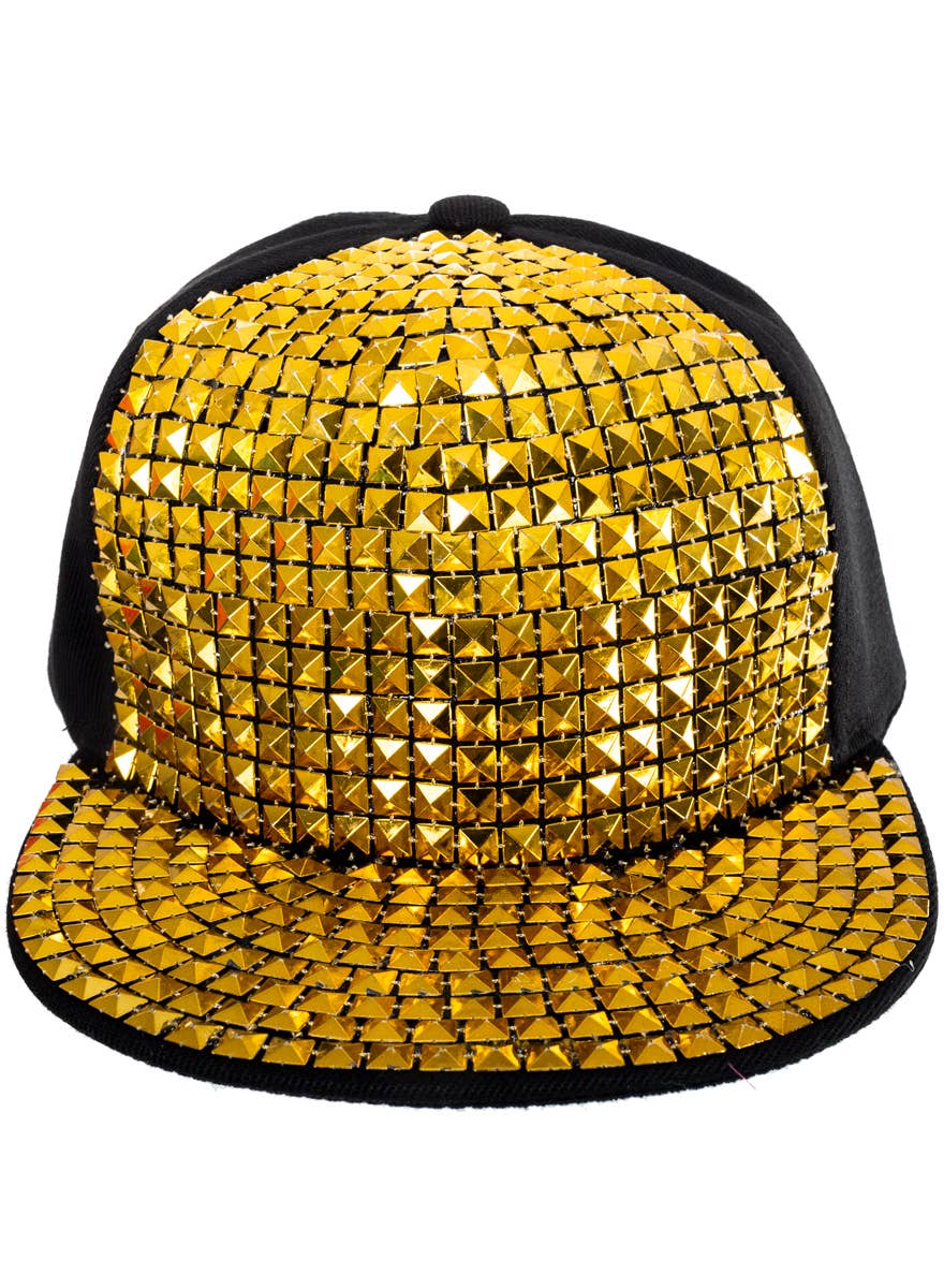 Black and Gold Studded Hip Hop Costume Hat -Alternative Image