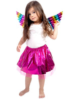 Toddler Girls Metallic Pink Tutu and Rainbow Wings Costume Set - Front Image