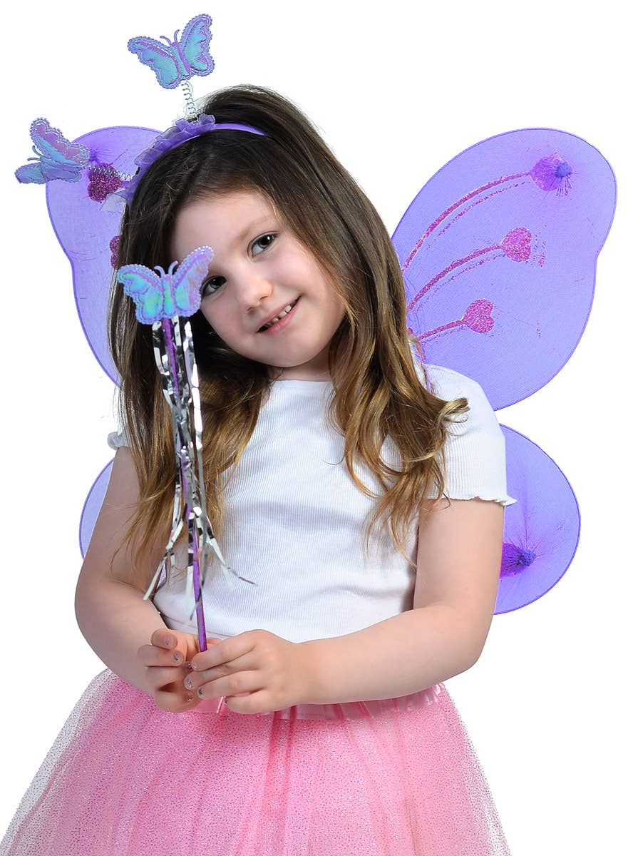 Pink and Purple Butterfly Wings and Wand Accessory Set - Close Image
