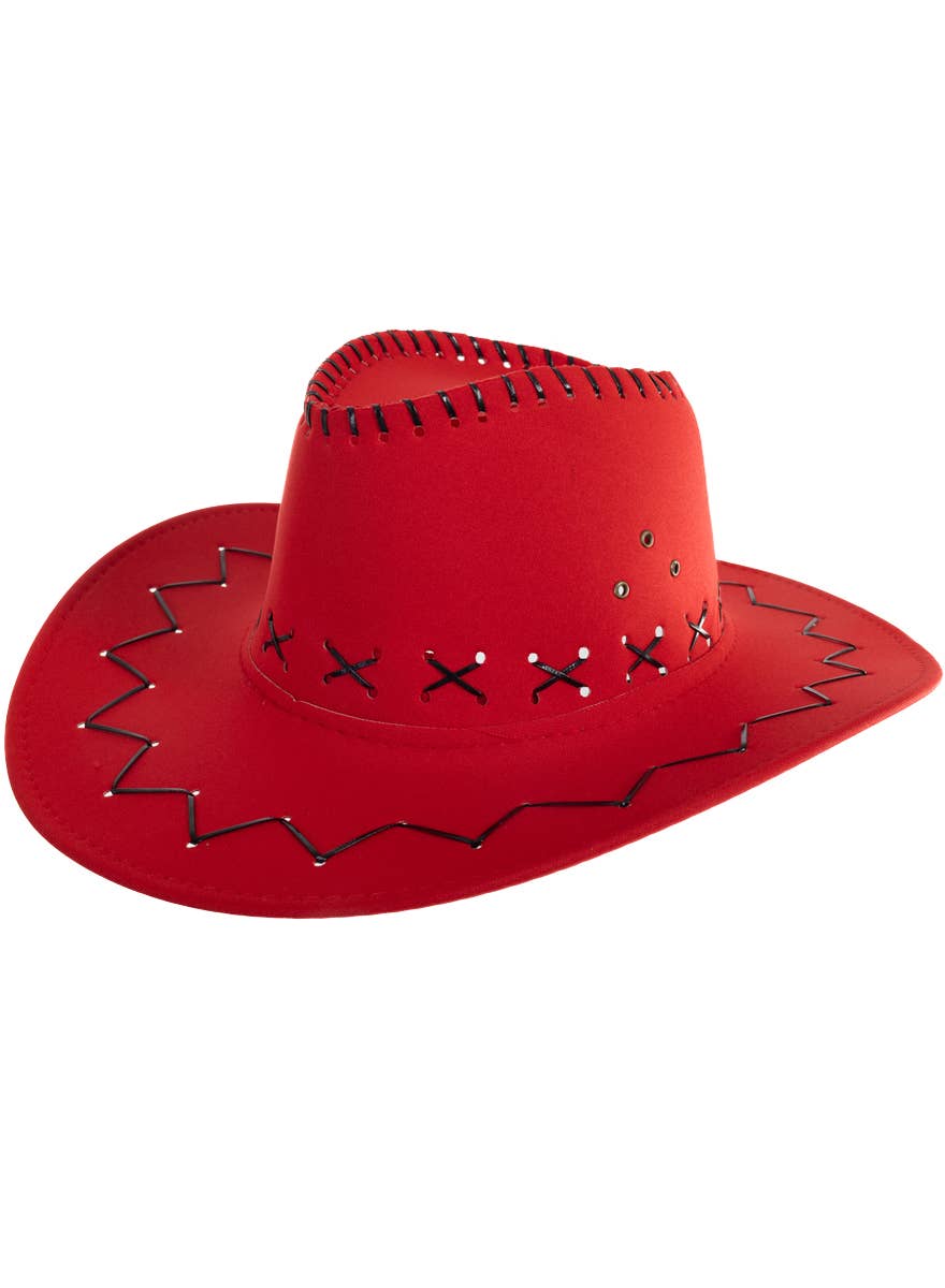 Adults Bright Red Neoprene Cowboy Costume Hat - Side View