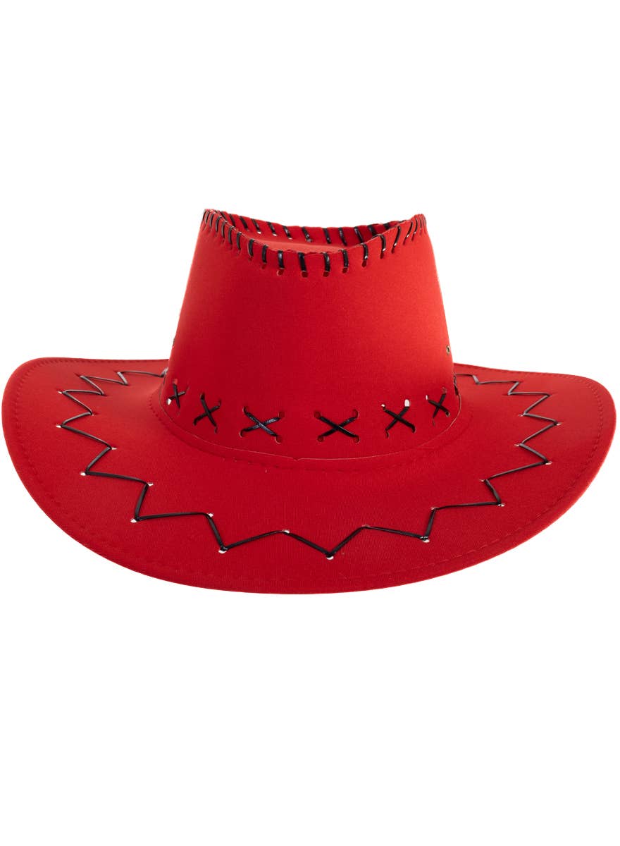 Adults Bright Red Neoprene Cowboy Costume Hat - Front View