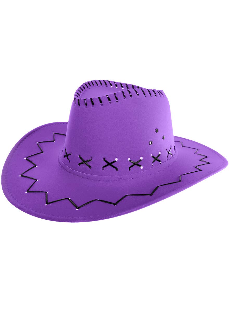Adults Bright Purple Neoprene Cowboy Costume Hat - Side Image