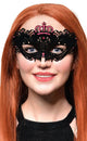 Image of Flocked Finish Black and Pink Crown Masquerade Mask