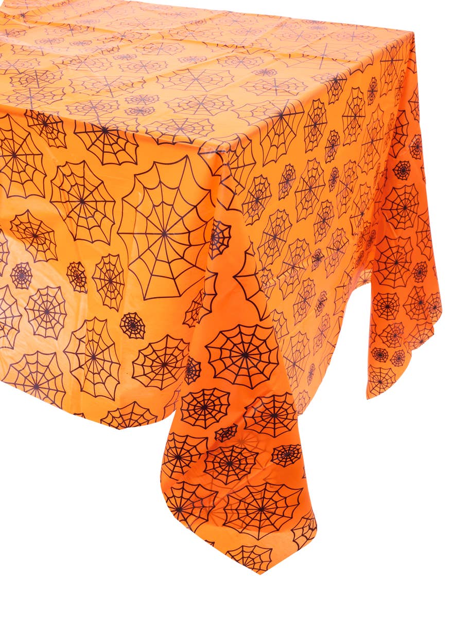 Orange and Black Spider Web Print Plastic Halloween Table Cover 