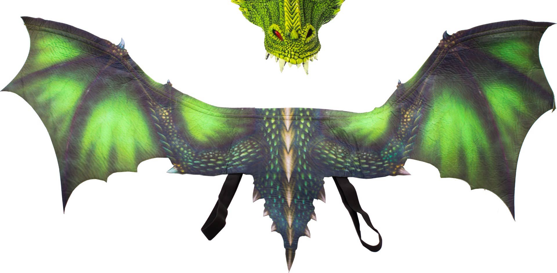 Green Dragon Kid's Halloween Foam Mask And Fabric Wings Costume Accessory Kit Close Up Wings Image