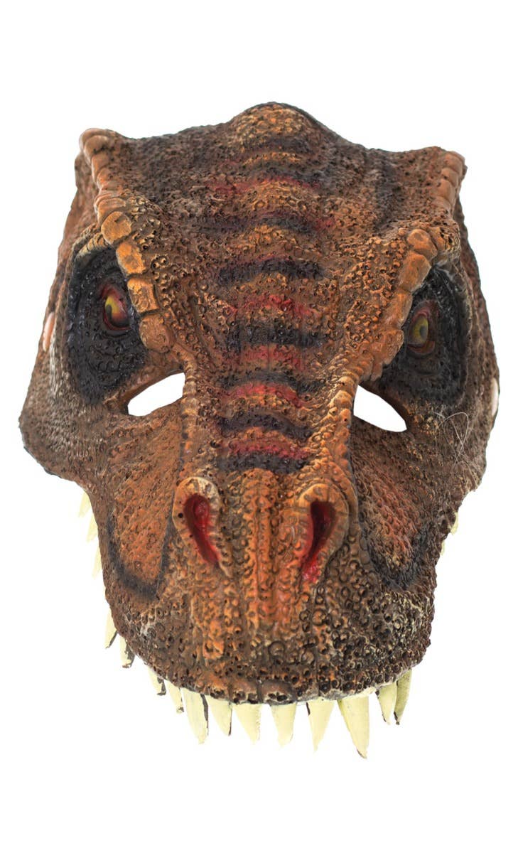 Brown Tyrannosaurus Rex Foam Latex Costume Mask Front Image