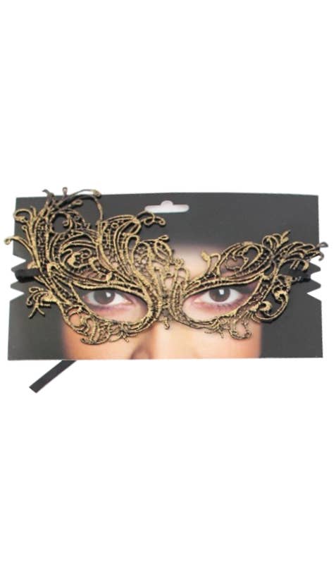 Gold Lace Women's Asymmetrical Over Eye Masquerade Mask