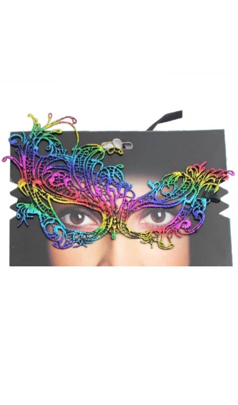 Women's Asymmetrical Rainbow Lace Over Eye Masquerade Mask
