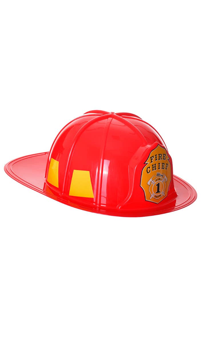 Budget Firefighter Red Plastic Fire Chief Adult's Helmet Hat Main Image
