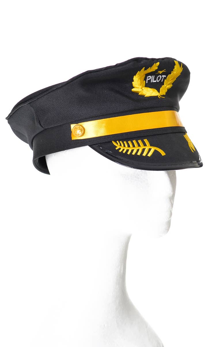 Black Airline Pilot Captain Hat with Gold Band Main Image