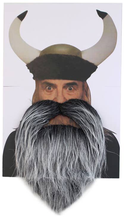 Grey Faux Hair Viking Beard and Moustache Costume Accessory - Alternate Image