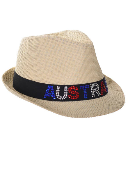 Bling AUSTRALIA in Rhinestones Australia Day Beige Straw Novelty Hat