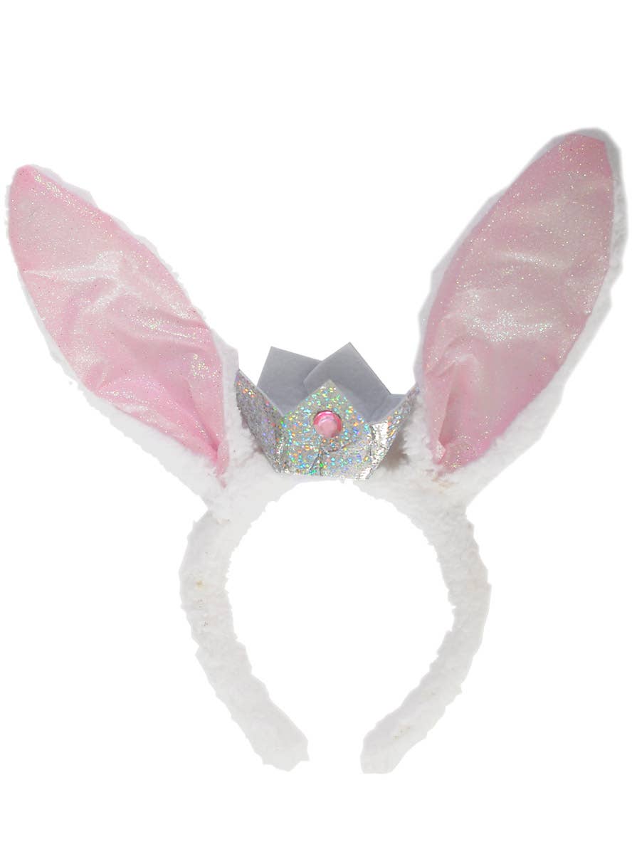 Sparkly Pink Rabbit Costume Ears with Mini Silver Crown