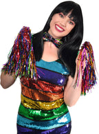 Rainbow Metallic Pom Poms Costume Accessory