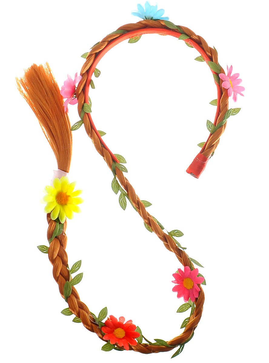 Long Ginger Red Braided Headband with Coloured Flowers Costume Accessory