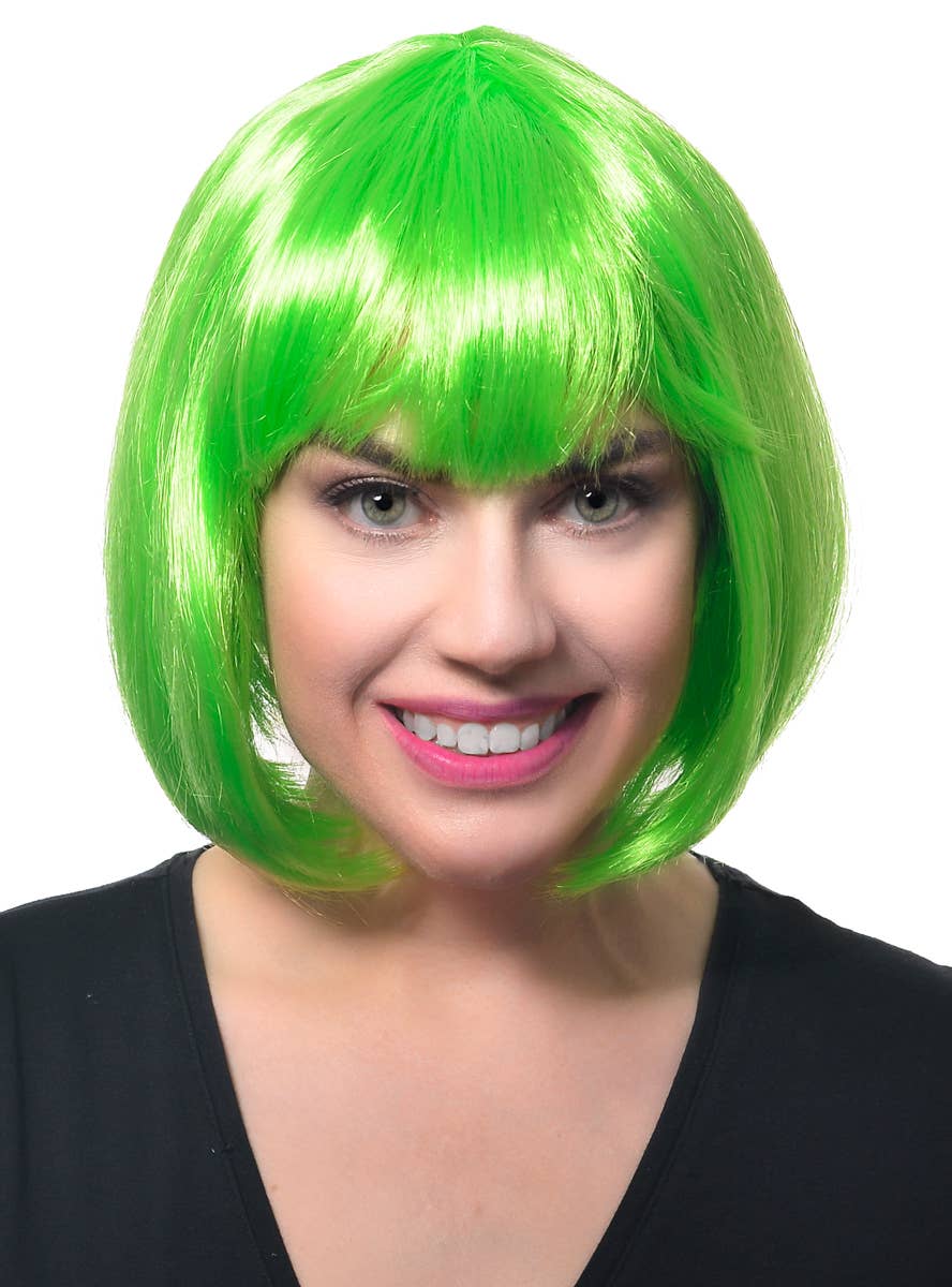 Womens Short Neon Green Bob Wig with Front Fringe - Alternate Image