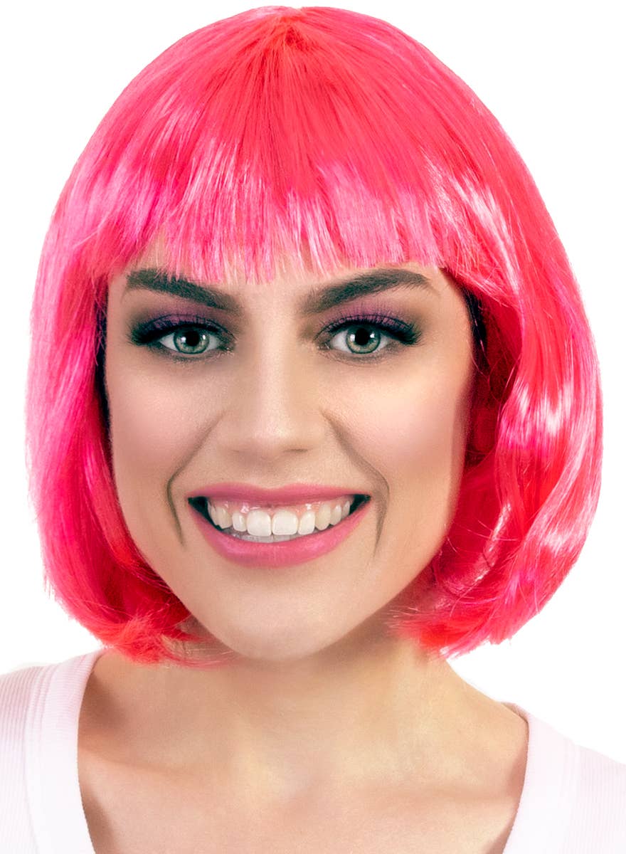 Womens Short Hot Pink Bob Costume Wig