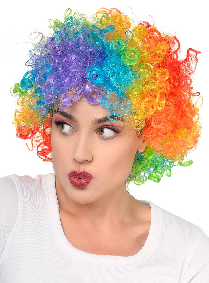 Adults Curly Rainbow Afro Clown Costume Wig