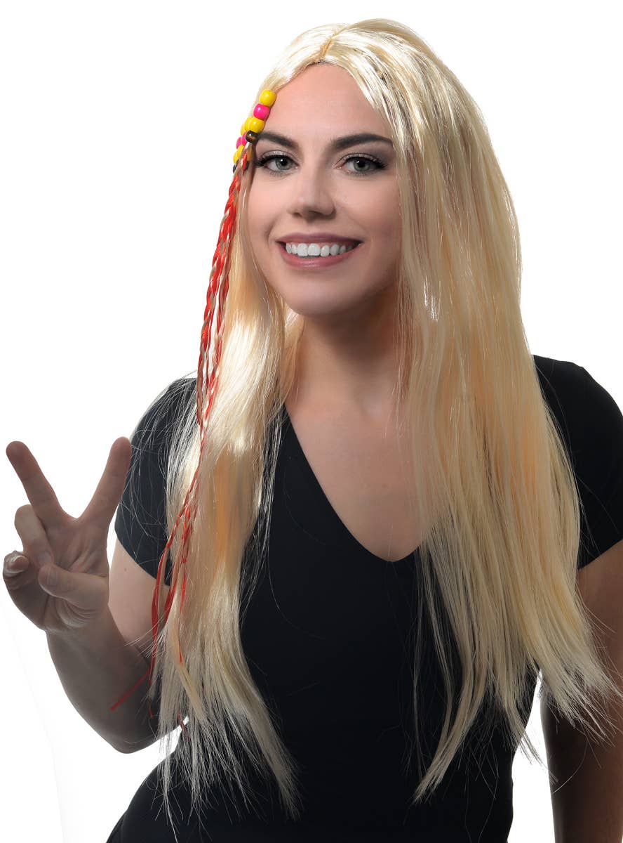 Image of Long Blonde Women's 70s Hippie Costume Wig