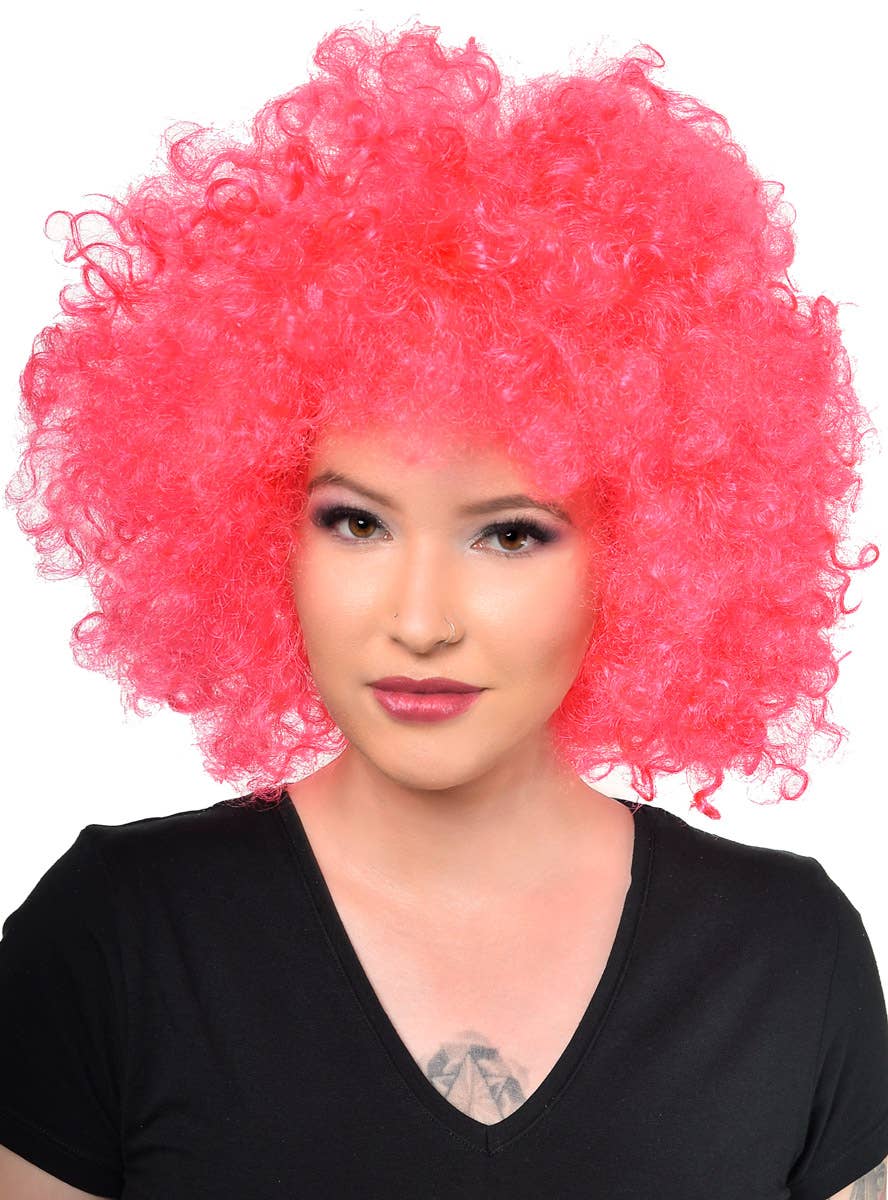 Adults Large Raspberry Pink Curly Afro Costume Wig