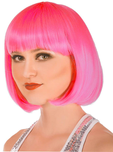 Women's Neon Pink Bob Costume Wig with Bangs