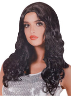 Long Curly Natural Black Women's Costume Wig with Centre Part