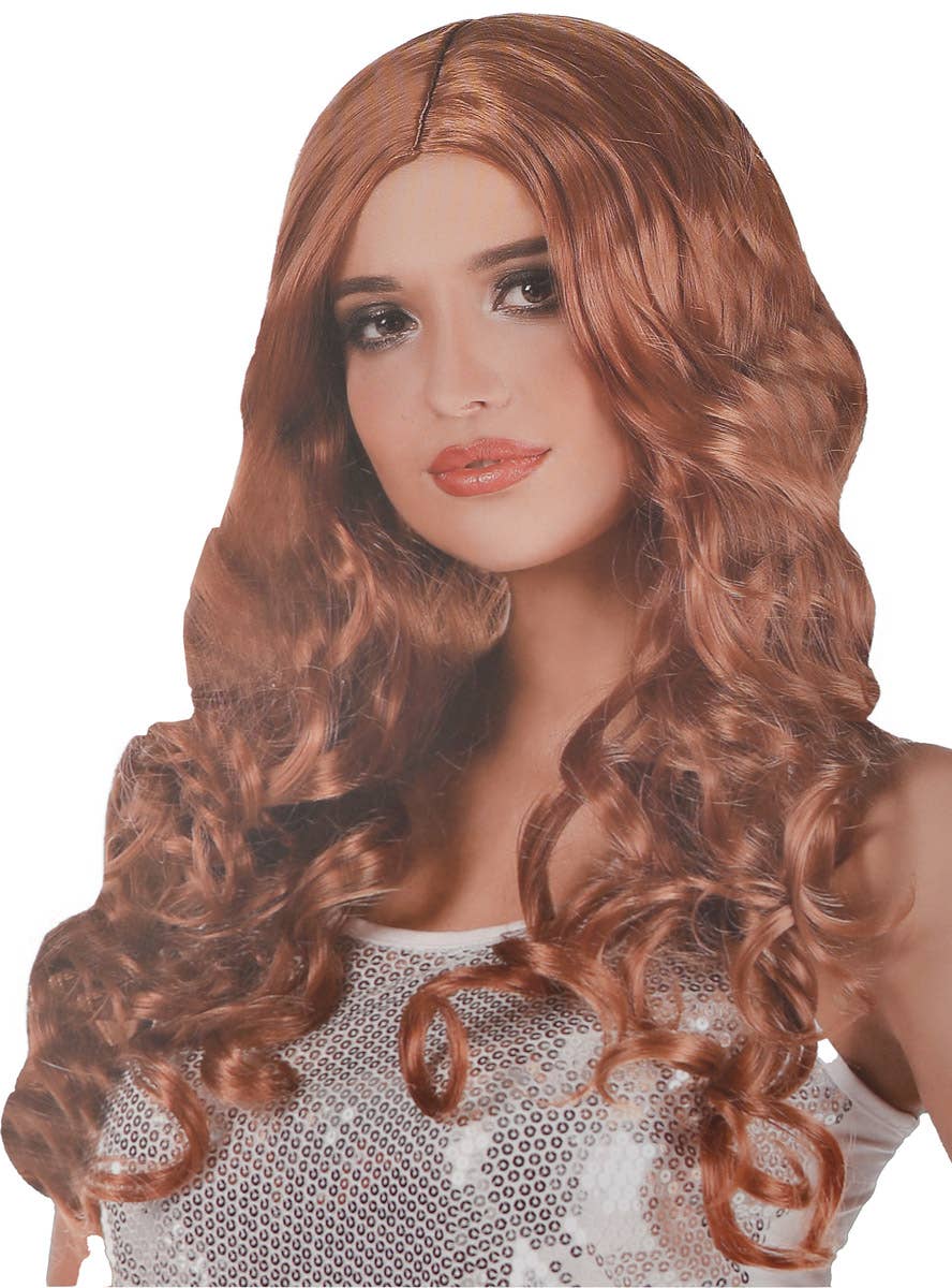 Auburn Long Curly Women's Costume Wig with Centre Part