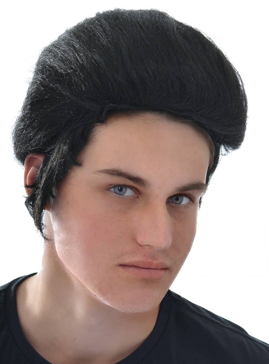 Men's Black Elvis King Pompadour Costume Wig Image