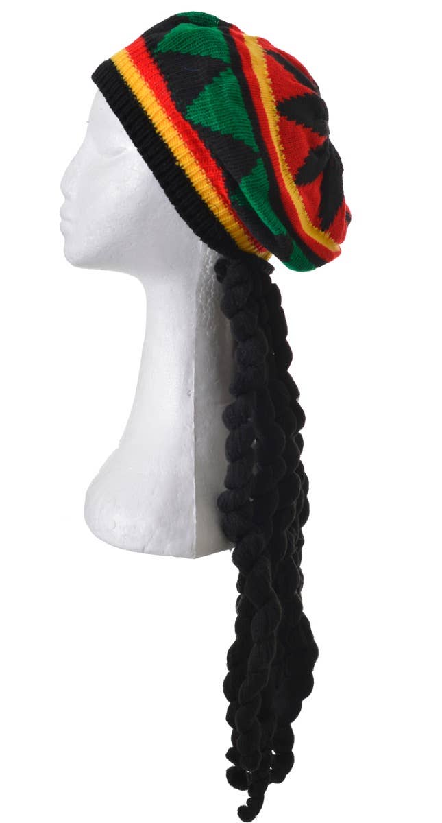 Knitted Rasta Hat With Black Dreadlocks Costume Accessory Second Image