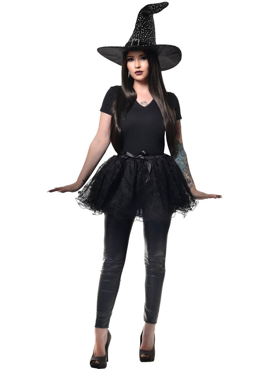 Womens Black Lace Fluffy Costume Tutu - Full Image