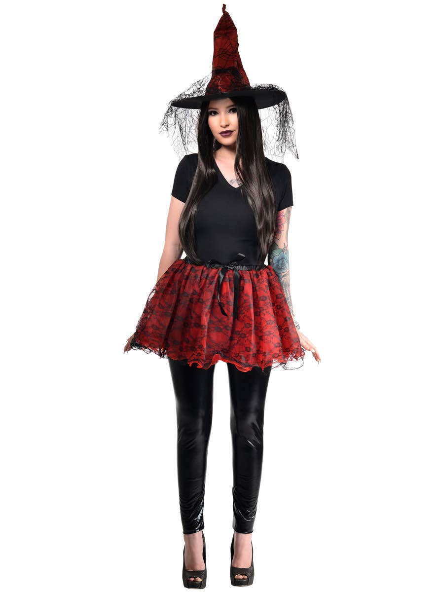 Womens Red and Black Lace Fluffy Costume Tutu - Full Image