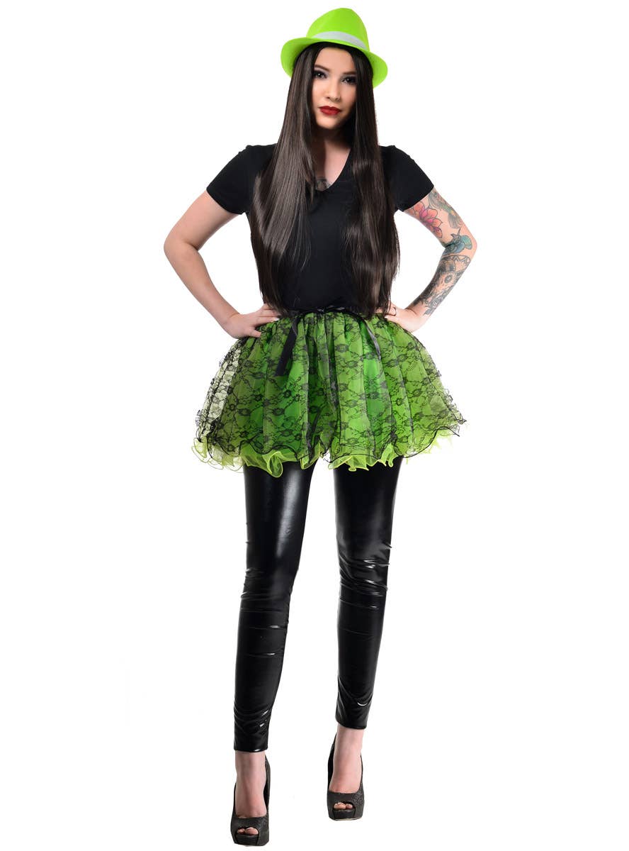 Womens Green and Black Lace Fluffy Costume Tutu - Full Image