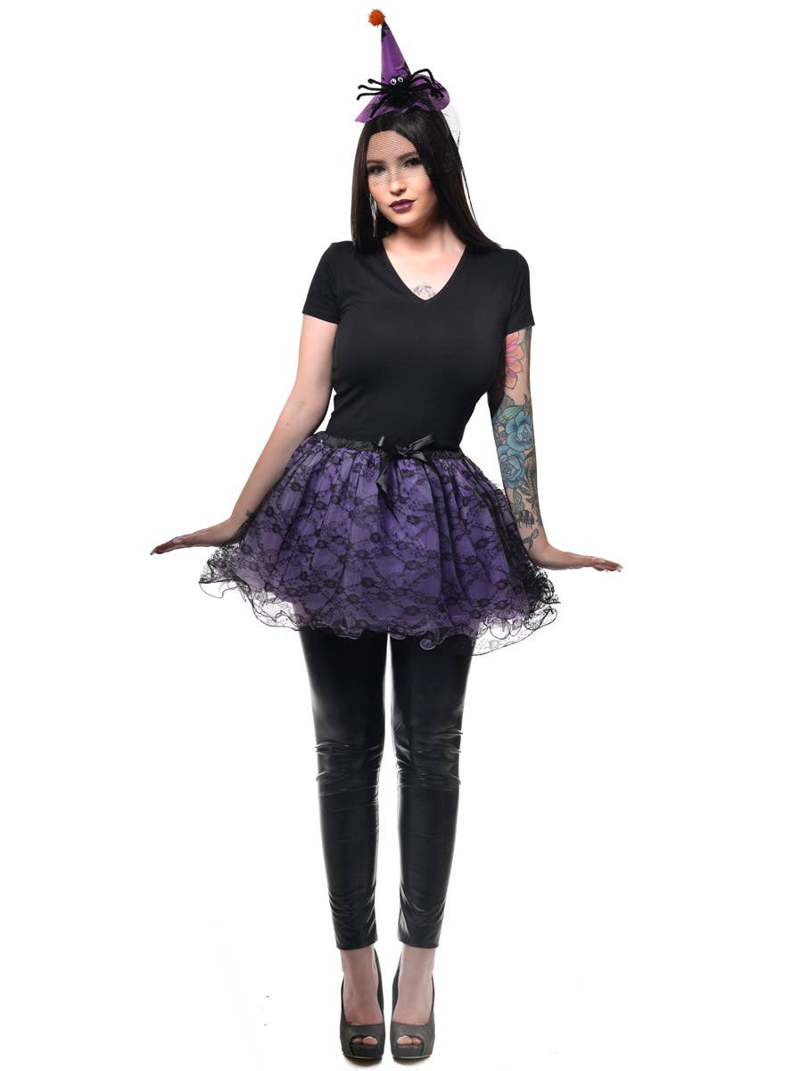 Womens Purple and Black Lace Fluffy Costume Tutu - Full Image