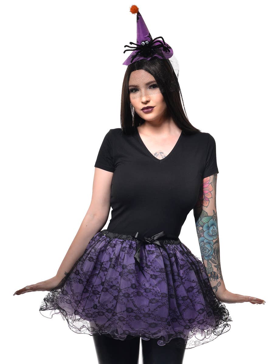 Womens Purple and Black Lace Fluffy Costume Tutu - Close Image