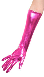 Women's Hot Pink Metallic Elbow Length Costume Gloves